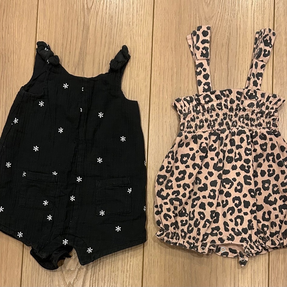 Chic Black and Pink Leopard Kids Romper Set
